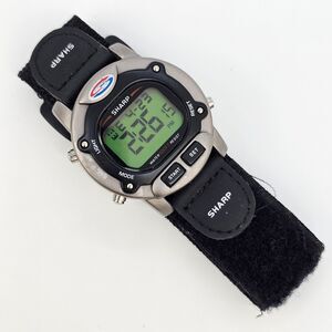 VTG Sharp Men's Digital Watch 40MM Large Gray Case Black Canvas Band New Battery